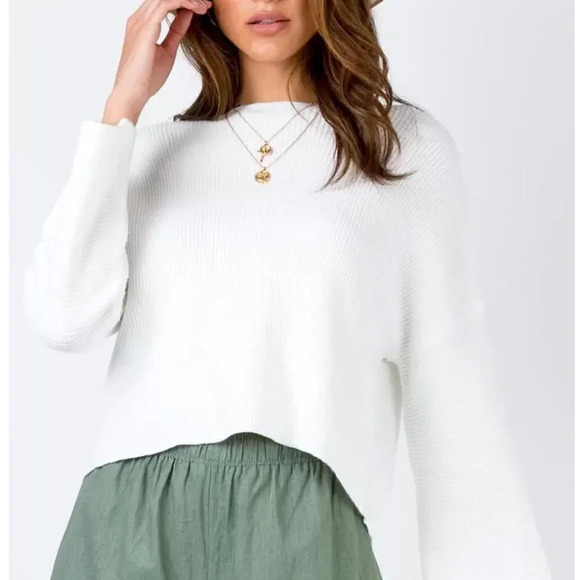 Princess Polly Laneway  Pullover Sweater White Bell Sleeves - Picture 1 of 14